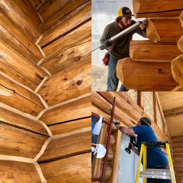 Log Home Problems: 9 Warning Signs and What Fixes Each Chinking between log courses at a corner, applied to seal gaps against drafts and water