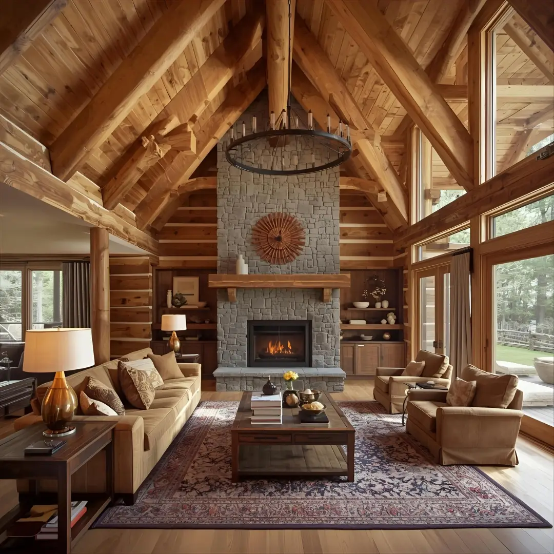 Applying low-odor clear coat and interior chinking on a finished log wall inside a home