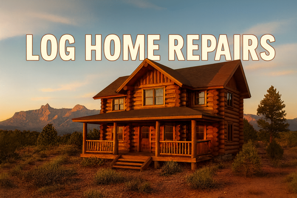 Log home repairs on a Colorado mountain cabin, including cleaning, staining, and restoration by Pencil Log Pros.