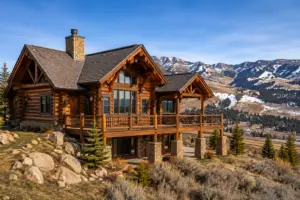 Beautifully restored log home near Soldier Summit, Utah with mountain views, alpine terrain, and professionally maintained log siding.