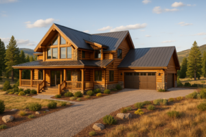 High-end log home in Powderhorn, CO with fresh stain and attached garage in the Colorado high country.