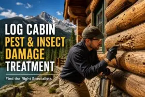 Log cabin pest and insect damage treatment by Pencil Log Pros, a Class C Licensed General Contractor for log home restoration.